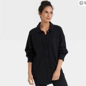 JoyLab black shirt jacket shacket button down oversized medium French Terry